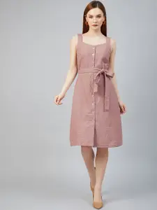 Marie Claire Peach-Coloured Cotton A-Line Dress