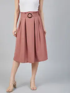 Marie Claire Peach-Coloured A-Line Midi Skirt