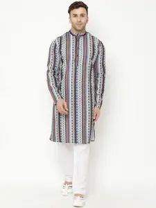 Hangup Men Navy Blue Striped Kurta with Pyjamas