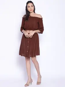 IX IMPRESSION Women Brown Top with Skirt
