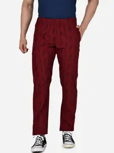 beevee Men Red & Black Printed Pure Cotton Straight-Fit Track Pants