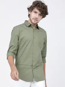 HIGHLANDER Men Olive Green Slim Fit Casual Shirt