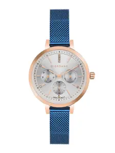 GIORDANO Women Silver-Toned Dial & Blue Bracelet Style Straps Analogue Watch GD-2047-22