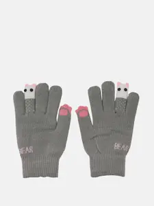 FabSeasons Girls Grey Solid Acrylic Woolen Winter Gloves