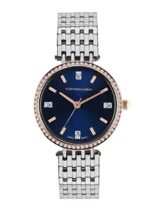 GIORDANO Women Blue Embellished Dial & Silver Toned Bracelet Style Straps Analogue Watch