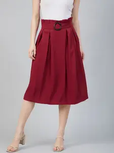 Marie Claire Women Maroon Solid A-Line Midi Skirt