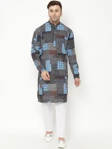 Hangup Men Black Printed Kurta with Pyjamas