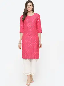 Rangriti Women Fuchsia Geometric Kurta