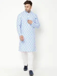 Hangup Men Blue & White Printed Kurta with Pyjamas