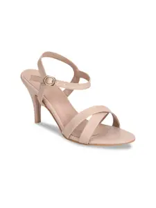 Truffle Collection Nude-Coloured Solid PU Slim Heels