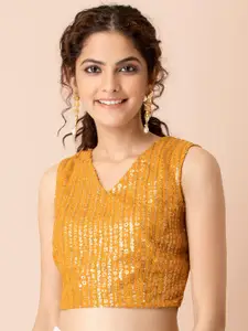 Rang by Indya Women Yellow Embellished Regular Crop Top