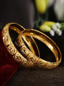 Shining Diva Set Of 2 Gold-Plated Antique Bangles