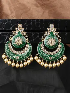 ANIKAS CREATION Green Gold Plated Drop Earrings