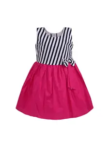 Wish Karo Girls Pink & Black Striped Fit & Flare Dress