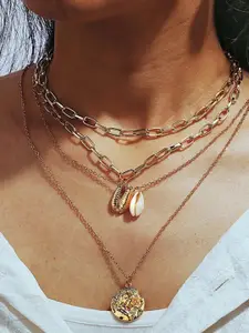 Shining Diva Fashion Women Gold-Plated Layered Necklace