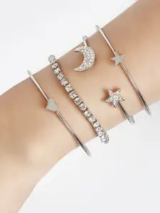 Shining Diva Fashion Women 4 Silver-Toned  White Cubic Zirconia Cuff Bracelet