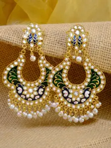 Crunchy Fashion Gold-Toned & White Contemporary Meenkari Chandbalis Earrings