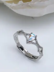 Shining Diva Fashion Platinum-Plated Silver-Toned  White CZ-Studded Adjustable Finger Ring