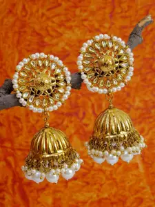 Crunchy Fashion Gold-Plated Pearls Studded Dome Shaped Jhumkas Earrings