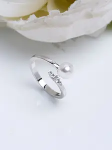 Shining Diva Fashion Platinum-Plated Silver-Toned  White CZ-Studded Adjustable Finger Ring