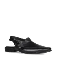 Regal Men Black Leather Shoe-Style Sandals