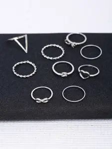 Shining Diva Fashion Set Of 9 Oxidised Silver-Plated Finger Ring