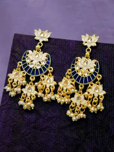 Crunchy Fashion Women Gold-Toned Meenakari Enamel Kundan Pearl Chandbalis Earrings