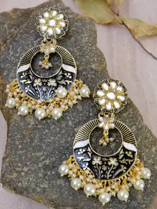 Crunchy Fashion Women Black & Gold-Toned Meenakari Style Chandbalis Earrings