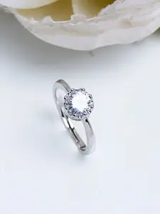Shining Diva Fashion Platinum-Plated Silver-Toned  White CZ-Studded Adjustable Finger Ring