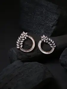 Adwitiya Collection Women Pink Stone Rose Gold-Plated Flower Stud Earrings
