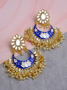 Crunchy Fashion Women Gold-Toned & Blue Classic Chandbalis Earrings
