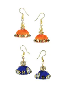 AKSHARA Women Pack Of 2 Orange & Blue Dome Shaped Jhumka Earrings