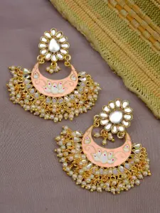 Crunchy Fashion Women Gold-Toned & Peach-Coloured Meenakari Chandbalis Earrings