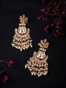 MORKANTH JEWELLERY Gold-Plated & Kundan & Beads Studded Contemporary Chandbalis Earrings