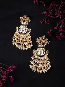 MORKANTH JEWELLERY Gold-Toned & White Contemporary Chandbalis Earrings