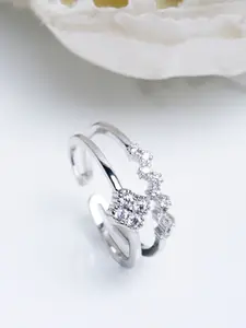 Shining Diva Fashion Platinum-Plated Silver-Toned  White CZ-Studded Adjustable Finger Ring