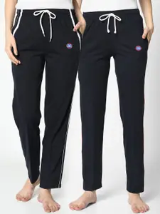 VIMAL JONNEY Women Black & Navy Blue Pack Of 2 Solid Lounge Pants