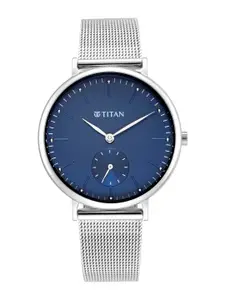 Titan Women Blue Brass Dial & Steel Toned Bracelet Style Straps Analogue Watch