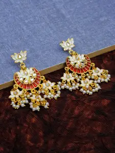 Crunchy Fashion Gold-Toned & Brown Contemporary Meenakari Chandbalis Earrings