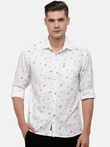 CAVALLO by Linen Club Men Off White & Brown Printed Linen-Cotton Casual Shirt