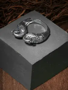 Adwitiya Collection Oxidized Silver-Plated Adjustable Finger Ring
