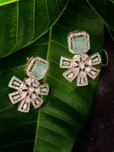 Saraf RS Jewellery Sea Green & White Floral Drop Earrings