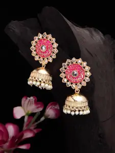 Shining Diva Gold-Plated & Pink Dome Shaped Jhumkas Earrings