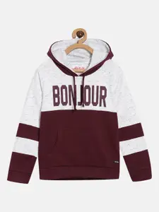 3PIN Girls Burgundy Colourblocked Hooded Sweatshirt