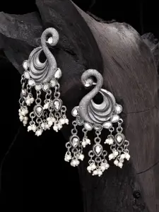Moedbuille Silver-Plated Peacock Shaped Drop Earrings