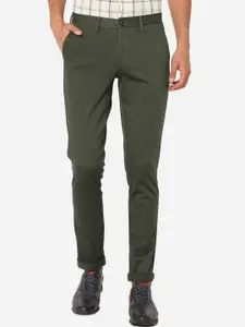 JADE BLUE Men Olive Green Slim Fit Regular Trousers