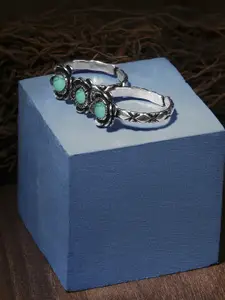 Adwitiya CollectionTurquoise Blue Stone-Studded Adjustable Double Finger Ring