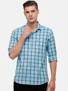 CAVALLO by Linen Club Men Blue Tartan Checks Checked Casual Shirt