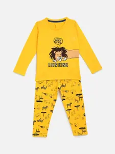 KIDSCRAFT Girls Yellow Printed Night Suit