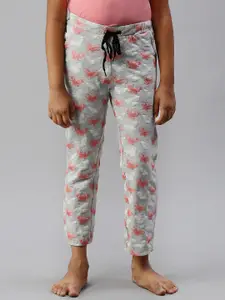 Kryptic Girls Grey Melange & Pink Printed Pure Cotton Lounge Pants